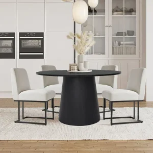 Chenille Upholstered Dining Chair with Black Metal Legs / Set of 4 / Cream/4/piece