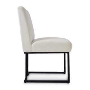 Chenille Upholstered Dining Chair with Black Metal Legs / Set of 4 / Cream/4/piece