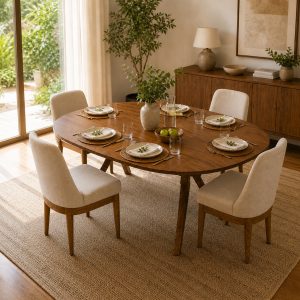 Clara 4 Seater Dining Table Set | Modern Wooden Dining Table with Upholstered Chairs