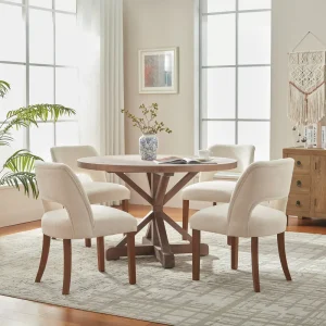Dining Chairs Set of 2,4,6,Fabric Upholstered Kitchen Chairs with Wood Legs / Set of 4 / White