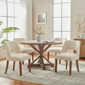 Dining Chairs Set of 2,4,6,Fabric Upholstered Kitchen Chairs with Wood Legs / Set of 4 / White