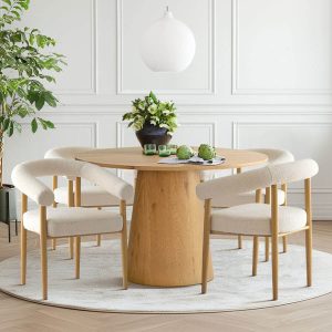 Dwen & Melbourne 46 Round & Boucle Dining Table Set for 4 (5-Piece)