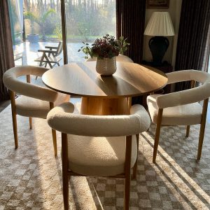 Dwen & Melbourne 46 Round & Boucle Dining Table Set for 4 (5-Piece)