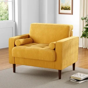 Evalina 34 W Modern Upholstered Corduroy Square Tufted Club Chair