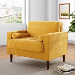 Evalina 34 W Modern Upholstered Corduroy Square Tufted Club Chair