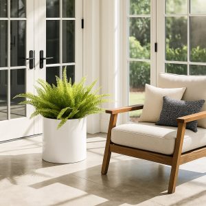 Knox Cylinder White Metal Planter - Modern Minimalist Steel (18-8 Heavy Duty) Surface-Safe, Indoor - Outdoor (12 - 18 Diameter)