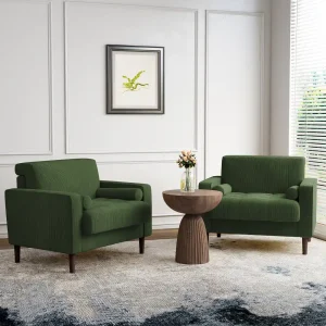 Modern Upholstered Corduroy Accent Chair With Arms Pillows