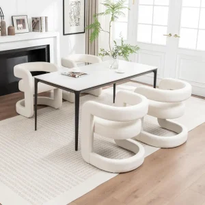 SEYNAR Modern Velvet E/Shaped Open Back Dining chair Set of 4 / White