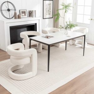 SEYNAR Modern Velvet E/Shaped Open Back Dining chair Set of 4 / White