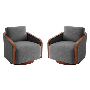 Set of 2 Modern 360° Swivel Accent Barrel Chairs with Wood Arms