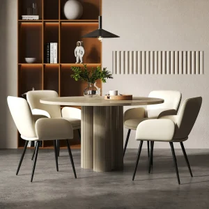 Set of 4 Cat/Scratch Resistant Dining Chairs with Gold Metal Legs / Set of 4 / White