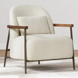 Spruce & Spring Anthony Modern Upholstered Faux Sherpa Chair with Wood Arms & Metal Legs
