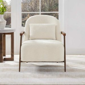 Spruce & Spring Anthony Modern Upholstered Faux Sherpa Chair with Wood Arms & Metal Legs