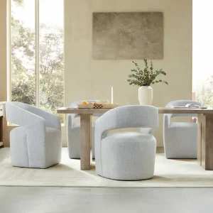 Spruce & Spring Joey Modern Barrel Dining Chair with Caster Wheels & Open Back Fully Assembled / Set of 4 / Cloud(Multi/colored)-Fabric