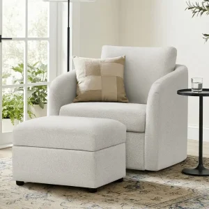 Spruce & Spring Modern Upholstered Swivel Barrel Accent Chair with Ottoman & Removable Slipcover