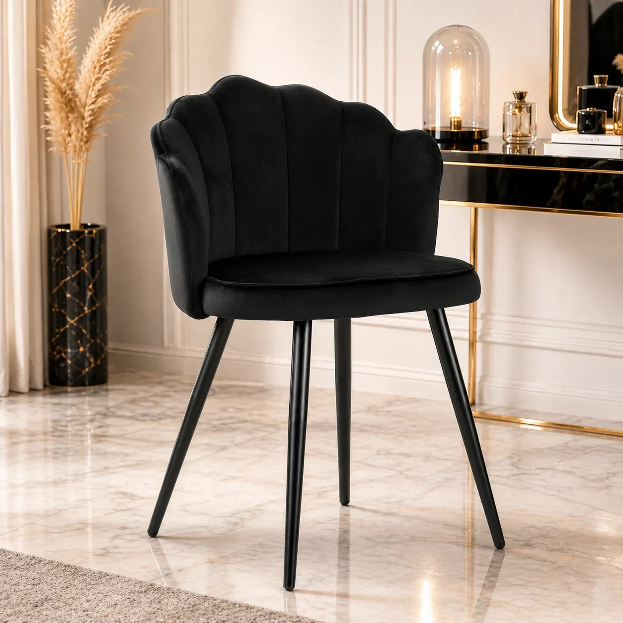 ROOTS - Velvet Shell Back Accent Chair in Black