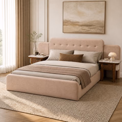 ROOTS - Clara Modern Upholstered King Bed with Built-In Side Tables