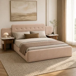 ROOTS - Clara Modern Upholstered King Bed with Built-In Side Tables