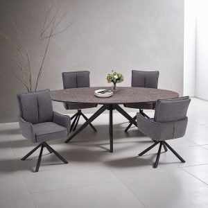 ROOTS - 4-Seater Oval Dining Table Set with Modern Swivel Dining Chairs